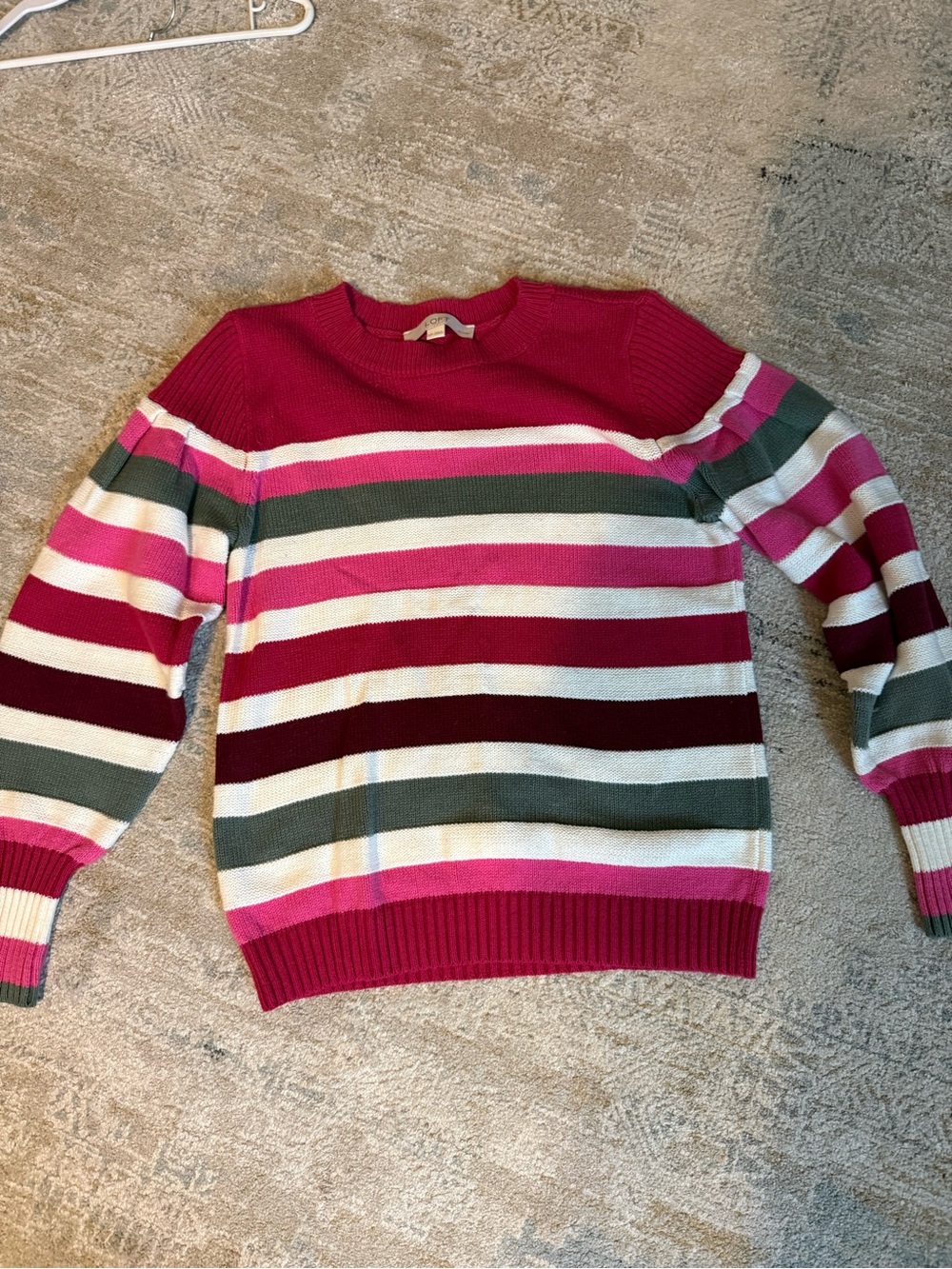 Loft mult striped cotton sweater waist length petite medium